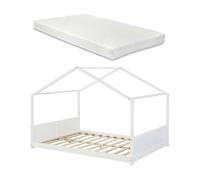 Cama infantil simo en forma de casa con colchón 140x200cm - blanco [en.casa]