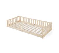 [en.casa] Cama para Niños Tanna Cama Infantil de Estilo Montessori con Somier y Barandilla de Protección Madera Pino 90 x 200 cm - Natural