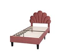Cama infantil tapizada 90x200 cm cabecero floral, somier de láminas, terciopelo, cama juvenil niñas roja