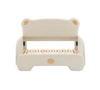 Cama infantil tapizada de terciopelo 140x200 cm - cama nido con cabecero en forma de oso y somier de láminas - beige