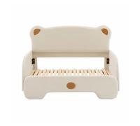 Cama infantil tapizada de terciopelo 140x200 cm - cama nido con cabecero en forma de oso y somier de láminas - beige