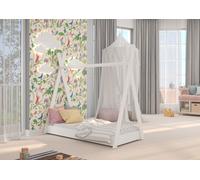 Cama Infantil Tipi Indio 80x160cm Pino Macizo Blanco Lacado 77616277