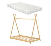 Cama infantil tipi vimpeli + 1 colchón máx. 200 kg bambú 90 x 200 cm - natural [en.casa] y [neu.haus]
