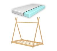 Cama infantil tipi vimpeli + colchón + somier máx. 200 kg bambú 70 x 140 cm - natural [en.casa] y [neu.haus]