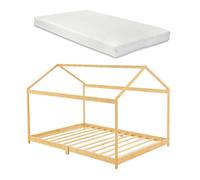 Cama infantil vindafjord en forma de casa con colchón bambú 90 x 200 cm - color natural [en.casa]