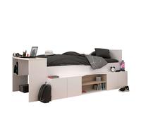 Cama Juvenil con Escritorio Modelo Porto en Color Roble Japonés y Blanco Mate 90x200/190 cm White/ wood