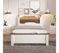 Cama juvenil de madera, 90x200 cm, con somier, diseño clásico, cama individual, sofá cama con cabecero, cama para niños, futón, acabado natural