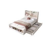 Cama juvenile,cama individual de madera maciza 90x200cm con 2 cajónes,estante y banco con almacenaje,blanco