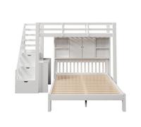 Cama litera + 90200cm+140200cm - multifuncional con estantería, escalera de almacenamiento y mesa auxiliar - blanco