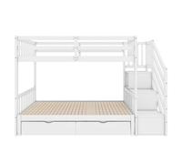 Cama litera 90x200 cm con cama nido, escalones con almacenamiento y dos cajones, sin colchón, Blanco