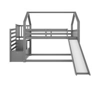 Cama litera 90x200 cm - con escalera de almacenamiento y tobogán, con barandillas, gris