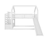 Cama litera 90x200 cm - con escalera, tobogán y barandilla, sin colchón, blanco