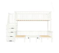 Cama litera 90x200cm y 120x200cm - mesa multifuncional ajustable, escalera de almacenamiento, barandilla de seguridad, blanco