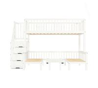 Cama litera 90x200cm y 120x200cm - mesa multifuncional ajustable, escalera de almacenamiento, barandilla de seguridad, blanco