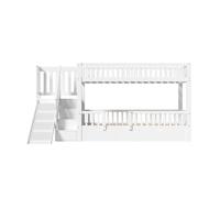 Cama litera infantil 90x200 - multifuncional con tobogán, escaleras, 2 cajones, puerta magnética - blanco