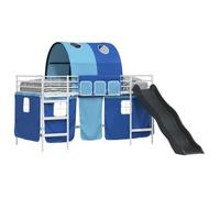 Cama nido para niños de vidaXL, con cortinas, en blanco y azul, de 80 x 200 cm