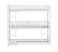 Cama litera triple de metal 90x200 cm - para niños, adolescentes y adultos - blanco