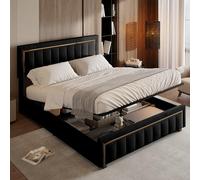 Cama matrimonio 160x200,Cama Doble Acolchada Cama Tapizada con Almacenaje Cama Matrimonio 160x200 Tapizado Camas con Almacenaje y Cabecero Double Bed Camas con Canape,sin colchón(Negro, 160x200 cm)