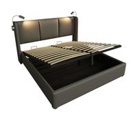 Cama Matrimonio con Canapé Abatible Luces de Lectura y Función de Carga Usb Sin Colchón 140x200 cm Gris