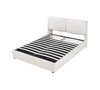 Cama matrimonio lunner somier abatible + colchón 160x200cm - beige [en.casa]