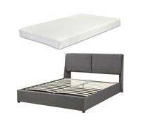 Cama matrimonio lunner somier abatible + colchón 160x200cm - gris oscuro [en.casa]