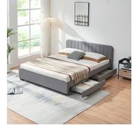 Cama matrimonio nofrenna 4 cajones tapizada lino 160x200 cm gris [en.casa]