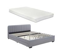 Cama matrimonio nofrenna 4 cajones tapizada lino + colchón 160x200 cm gris [en.casa]