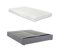 Cama matrimonio nola somier abatible lino + colchón 160x200cm gris [en.casa]