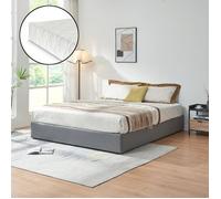 Cama Matrimonio Nola Somier Abatible Lino + Colchón 160x200cm Gris [en.casa]