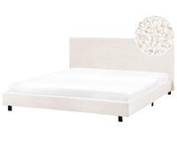 Cama moderna de bouclé 180 x 200 cm con somier y cabecero blanco crema Albi