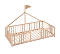 Cama Montessori 70x140 con barrera, Natural | Apache Wonderland CoolDreams | Tipo tipi, para niños a partir de 2 años. Madera de haya. Colchón no incluido.