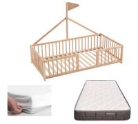 Cama Montessori 70x140 con barrera y colchón Morfeo | Apache CoolDreams | Tipo tipi Apache Wonderland color natural, para niños a partir de 2 años. Colchón Morfeo y funda impermeable incluidos.