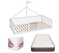 Cama Montessori 70x140 con barrera y colchón Morfeo | Apache CoolDreams | Tipo Tipi Apache Wonderland color Blanco, para niños a partir de 2 años. Colchón Morfeo y funda impermeable incluidos.