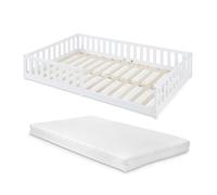 Cama montessori infantil tanna con barandilla y colchón 120x200cm blanco [en.casa]