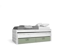 Cama nido 2 cajones mood 90x190cm y 90x180cm blanco y verde - conforama