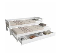 Cama nido 200x90/190x90 - con somier deslizante y 2 cajones de almacenamiento - blanco 94.5 cm