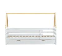 Cama nido,cama cabaña de madera de pino 90x200(90x190)cm con protección contra caídas,blanco