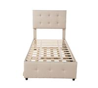 Cama nido capitoné 90x200cm - cabecero regulable - tejido lino - beige
