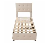 Cama nido capitoné 90x200cm - cabecero regulable - tejido lino - beige
