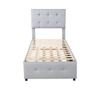 Cama nido capitoné 90x200cm - cabecero regulable - tejido lino - gris