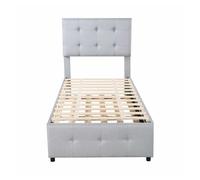 Cama nido capitoné 90x200cm - cabecero regulable - tejido lino - gris