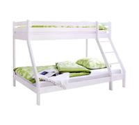 Cama nido CasaDolce MERKA, blanca, 206 x 148 x 150 cm, fabricada en madera de haya maciza, con una cama de 90 x 200 cm y una cama de 140 x 200 cm, sin colchones