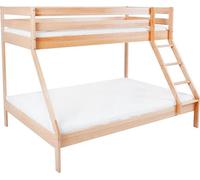 Cama nido CasaDolce MERKA, color natural, 206x148x150 cm, fabricada en madera de haya maciza, con una cama de 90 x 200 cm y una cama de 140 x 200 cm, sin colchones