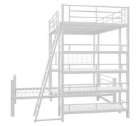 Cama nido de 90x200 cm - Cama alta de metal blanca con estanterías - Cama infantil que ahorra espacio