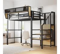 Cama nido de 90x200 cm con estante desmontable, cama alta de metal con barra para colgar, cama infantil/juvenil con somier, cama individual, color