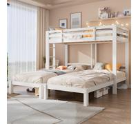 Cama nido de 90x200 cm para niños, con escalera y somier, tipo casa, de madera de pino, para 3 niños