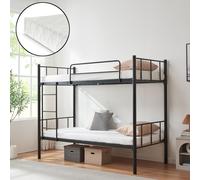 Cama nido de metal "Berimma", cama alta con 2 colchones, barandillas de seguridad y escalera, 90 x 200 cm, color