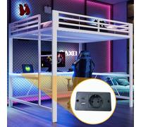 Cama nido de metal de 160x200 cm con escritorio y espacio de almacenamiento, cama alta con escalera y barandilla de seguridad, cama juvenil para niños, color blanco