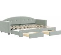 Cama nido extensible con cajones, color gris claro, 80x200 cm, tapizada en terciopelo