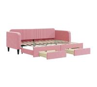 Cama nido extensible con cajones, color rosa, 80x200 cm, tapizada en terciopelo